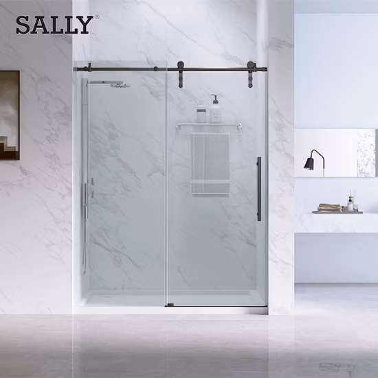 Shower Enclosure Self Clean Coating 10mm Tempered Glass Matt-Black Sliding Shower Door